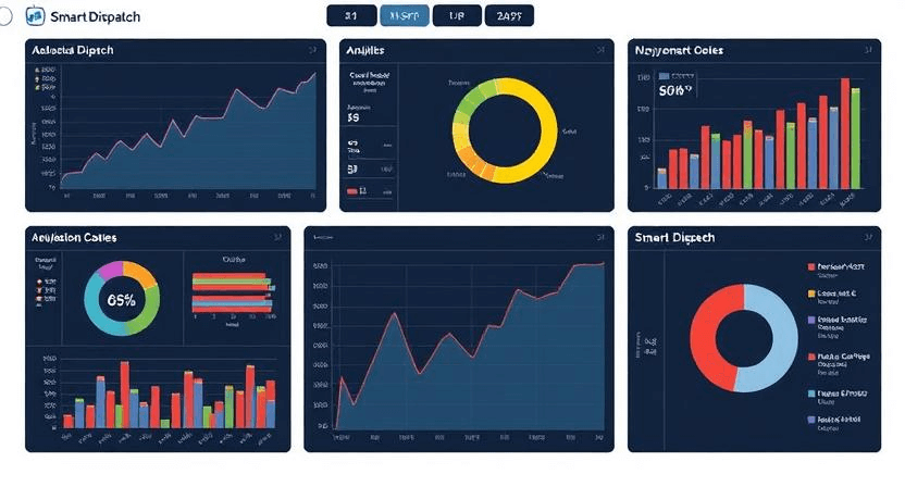 Graphical analytics dashboard displaying real-time field service performance metrics and insights