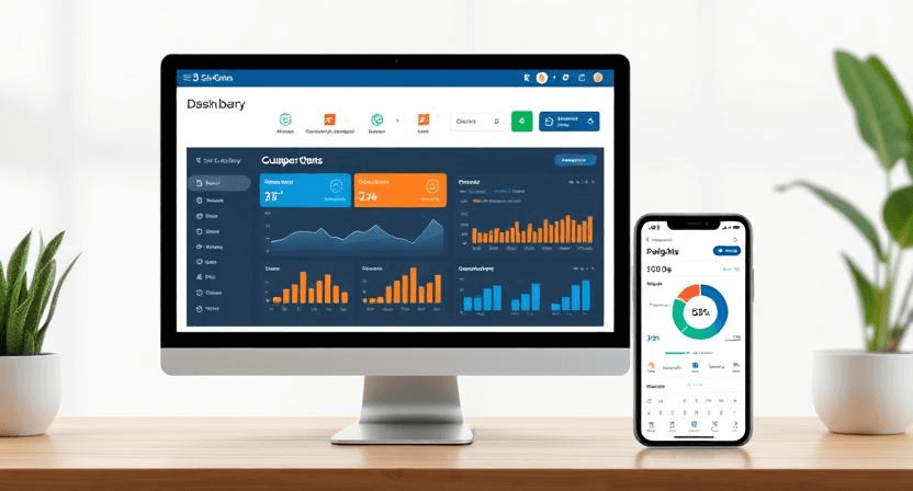 Overview illustration of a cloud‑based field service dashboard on a desktop and mobile device