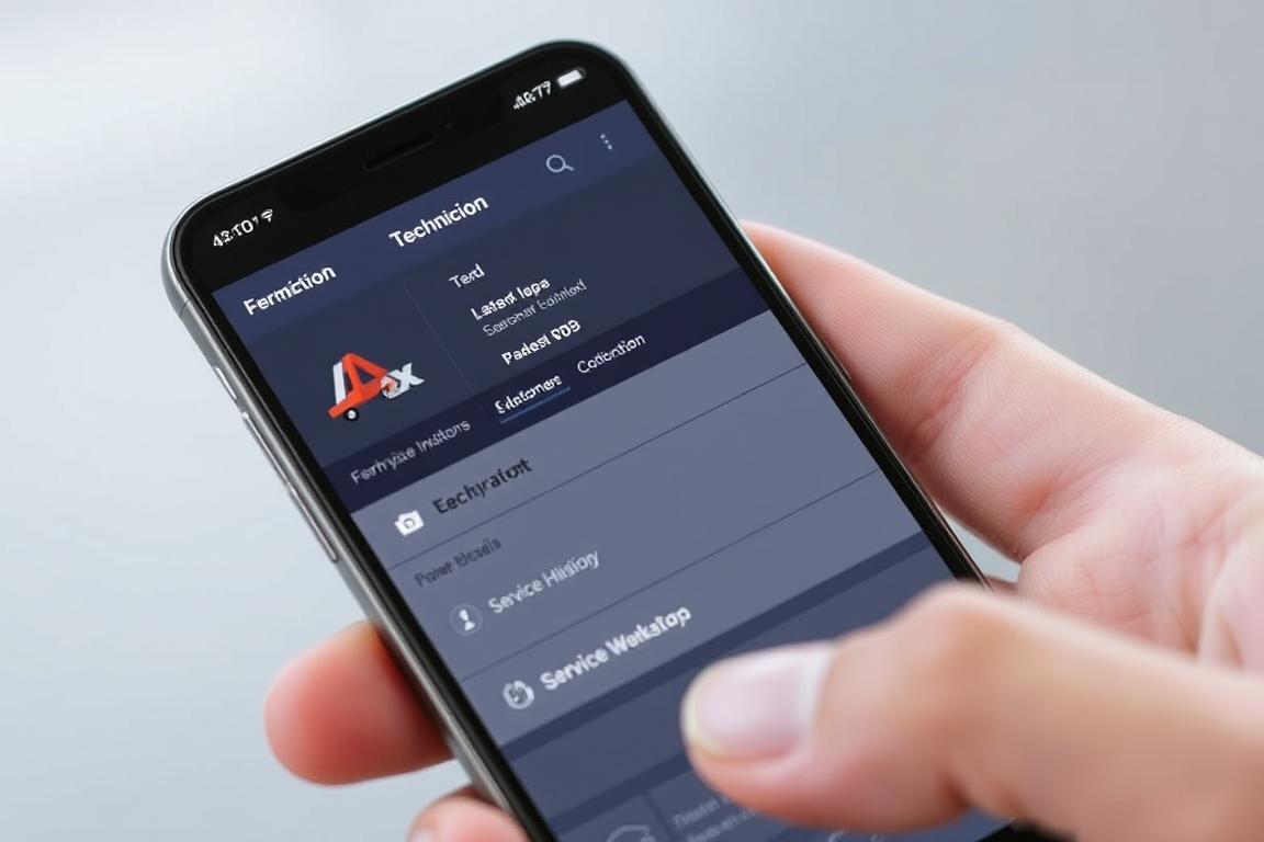 FieldAx mobile interface showing technician view of job details
