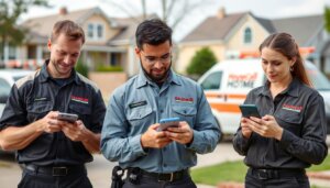 Small service business team using Housecall Pro on mobile devices